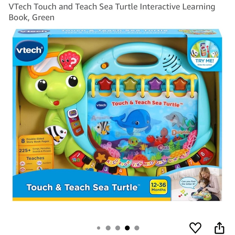 NWT- Vtech Touch and Teach Sea Turtle Interactive Learning Book - Green